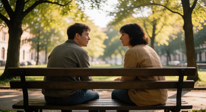 como mejorar el ser introvertido, Conversación uno a uno en un parque tranquilo entre dos personas