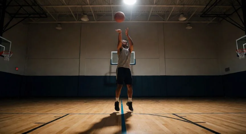como mejorar en 2k26, Jugador ejecutando un step-back jump shot en el gimnasio