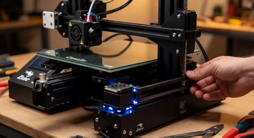como mejorar ender 3, Creality Ender 3 con mods: extrusor direct drive y drivers TMC2209 instalados