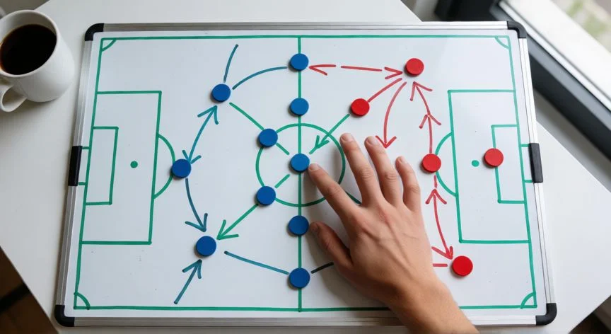 como mejorar fc 26, Pizarra táctica con esquema de fútbol y posiciones de jugadores