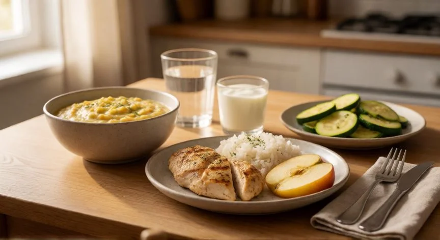como mejorar gastritis cronica, Plato saludable recomendado para gastritis crónica con puré, pollo a la plancha y arroz