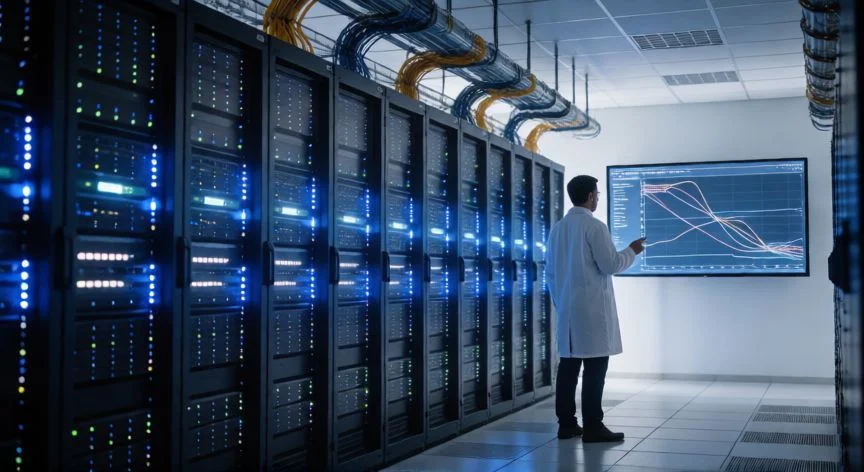 como mejorar gemini, Centro de datos con servidores entrenando un modelo de IA