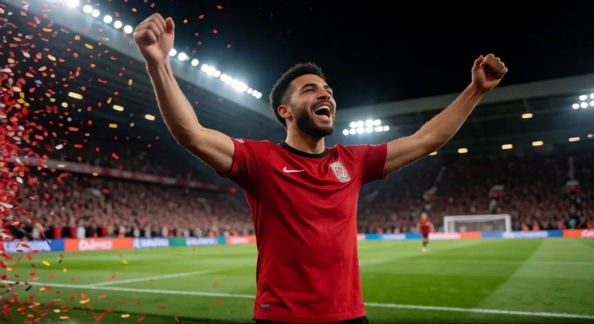 como mejorar jugadores en efootball 2025, Jugador celebrando gol en partido de eFootball con estadio lleno