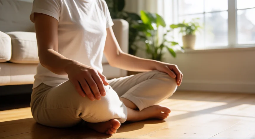 cómo mejorar la atención en el ser humano, Persona meditando en una habitación luminosa con luz natural de la mañana
