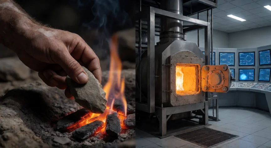 cómo mejorar la vida del ser humano con el descubrimiento del fuego, Línea temporal visual del dominio del fuego: de la piedra tallada junto a ascuas al reactor moderno