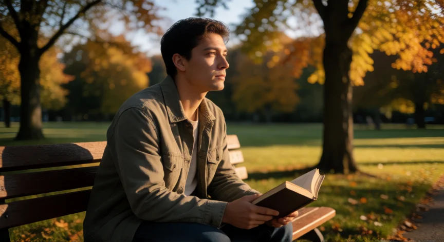 como mejorar lo de ser precoz, Persona reflexiva en un parque al atardecer, representando la búsqueda de equilibrio personal