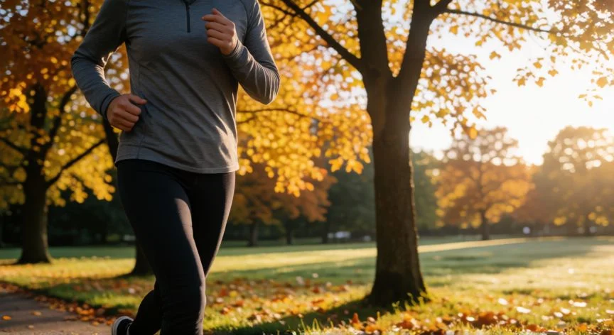 como mejorar los globulos rojos, Persona corriendo al aire libre en un parque durante la hora dorada, estilo de vida saludable