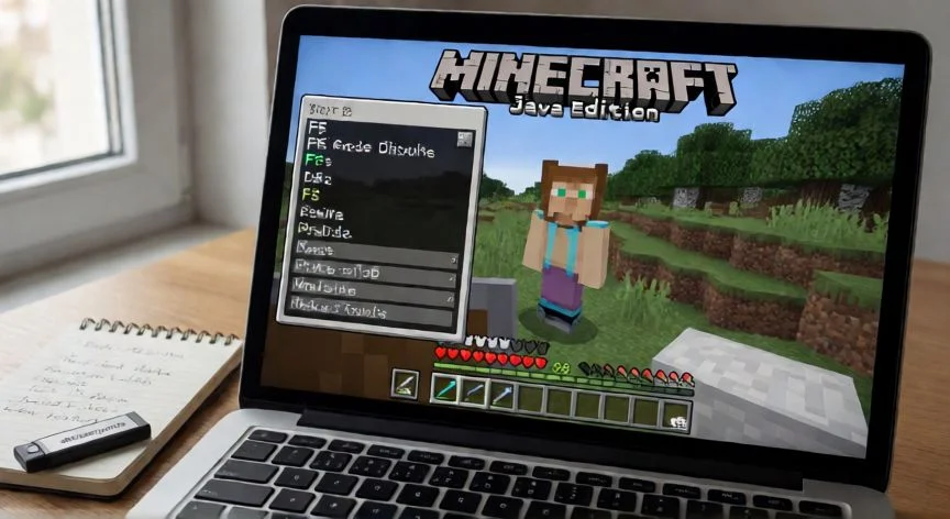como mejorar los graficos de minecraft, Ajustando configuración gráfica de Minecraft en portátil con F3 abierto