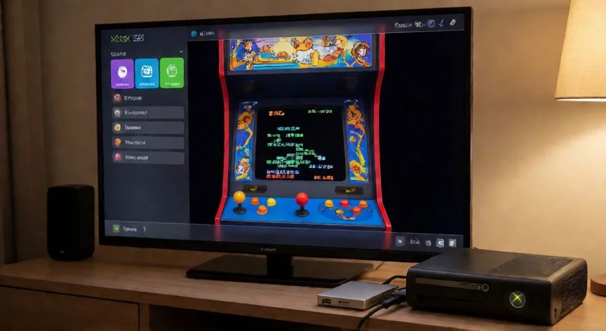como mejorar mi xbox 360, Xbox 360 modificada con emulador de retrojuegos conectado por HDMI a un televisor moderno