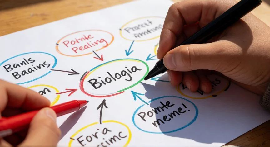 como mejorar mis apuntes, Dibujo a mano de un mapa mental con la palabra Biología en el centro