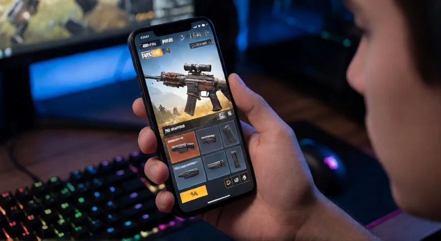 como mejorar mis armas en free fire, Jugador usando el menú de personalización de armas en Free Fire en su móvil