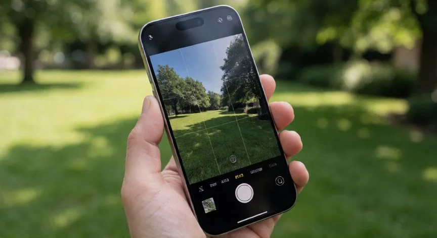 iPhone 16 Pro Max con la cuadrícula activa en la app Cámara