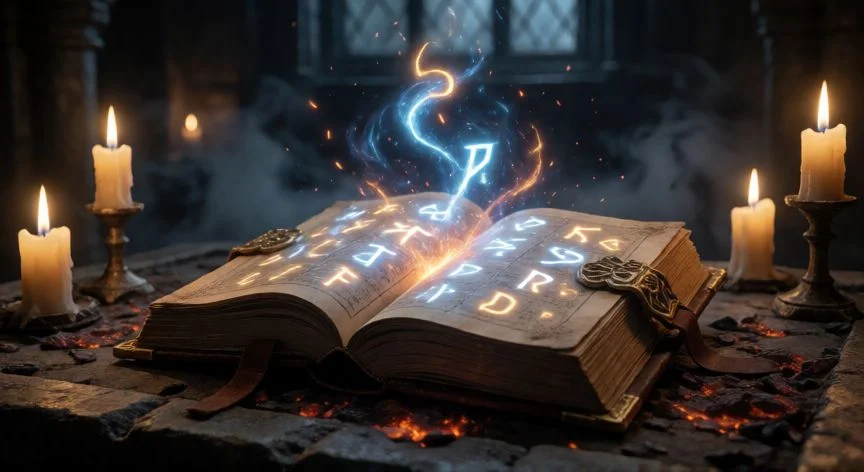 como mejorar mis invocaciones elden ring, Libro de invocaciones con runas brillantes sobre un altar de piedra