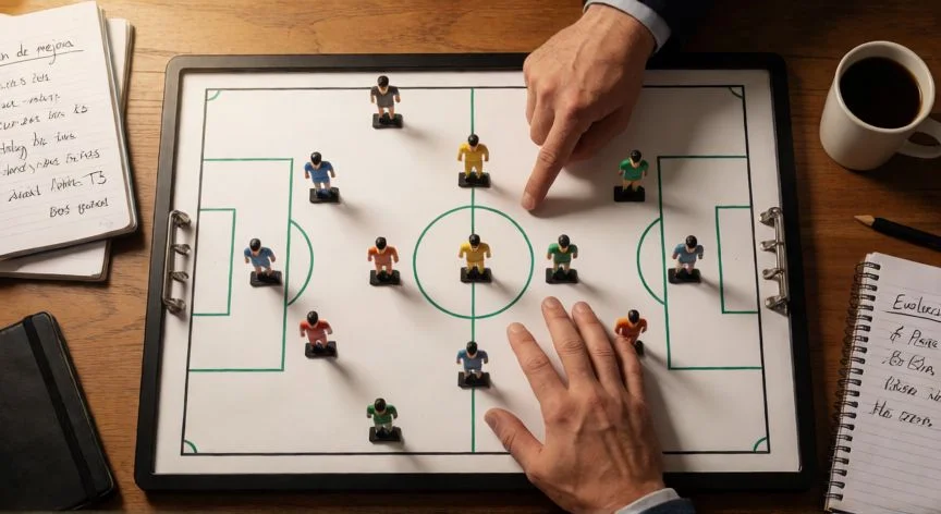 como mejorar mis jugadores en efootball 24, Pizarra táctica con formación 4-3-3 y notas de plan de mejora de jugadores