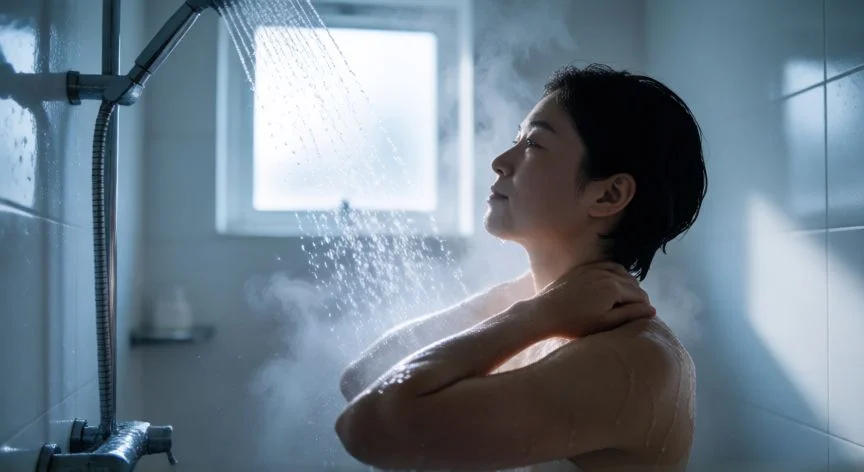 como mejorar mis mitocondrias, Persona tomando una ducha fría como estrategia de activación mitocondrial