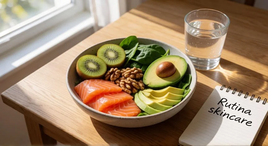 como mejorar mis ojeras hundidas, Desayuno rico en omega-3 y vitamina C para la salud de la piel periorbital