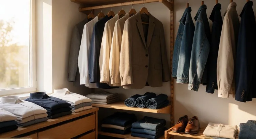 como mejorar mis outfits, Armario cápsula organizado con ropa neutra y piezas clave de estilo