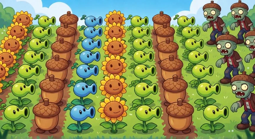 como mejorar mis plantas en plants vs zombies 2, Juego Plants vs Zombies con plantas defensivas en formación contra zombis