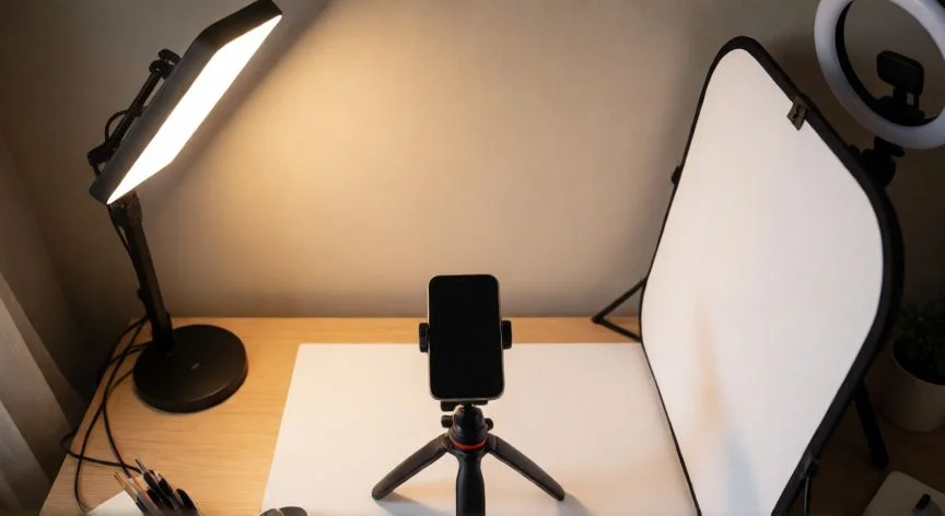 como mejorar mis selfies, Kit de mesa con trípode, reflector y lámpara para selfies