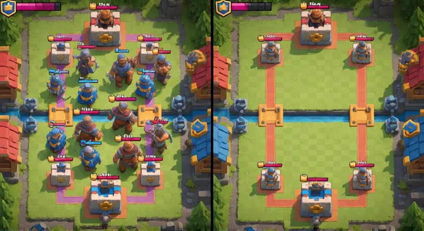como mejorar mis torres en clash royale, Comparación de defensa concentrada vs defensa en profundidad en Clash Royale