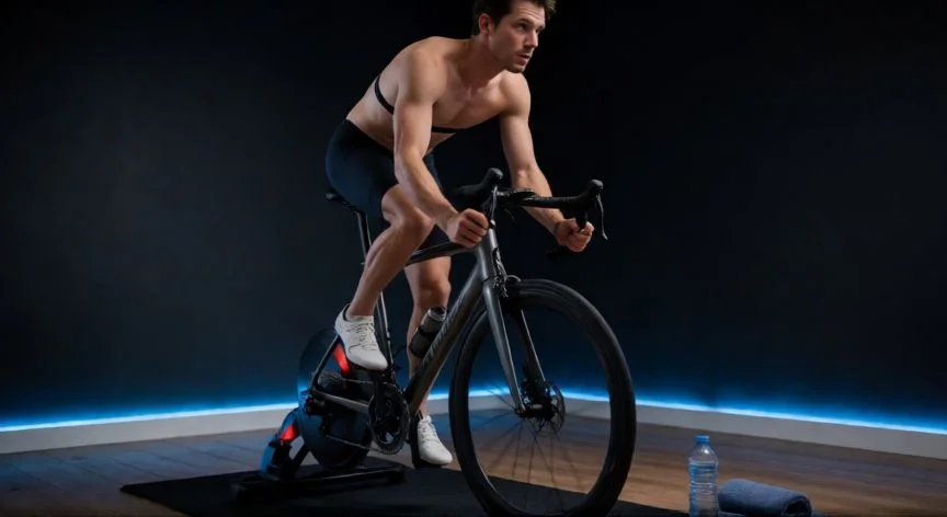 como mejorar mis zonas de entrenamiento, Ciclista entrenando en zona de alta intensidad con monitor cardíaco