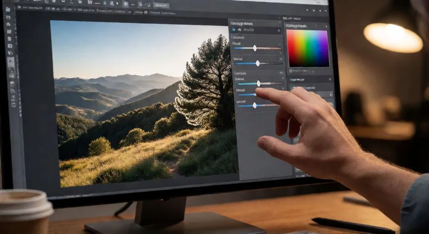 como mejorar nitidez en photoshop, Ajustando el filtro Máscara Antinítida en Photoshop con el diálogo de Cantidad, Radio y Umbral visible