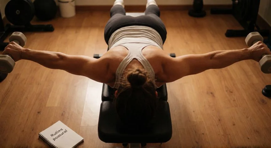 como mejorar postura, Ejercicio Y-T-W en banco para fortalecer romboides y dorsal
