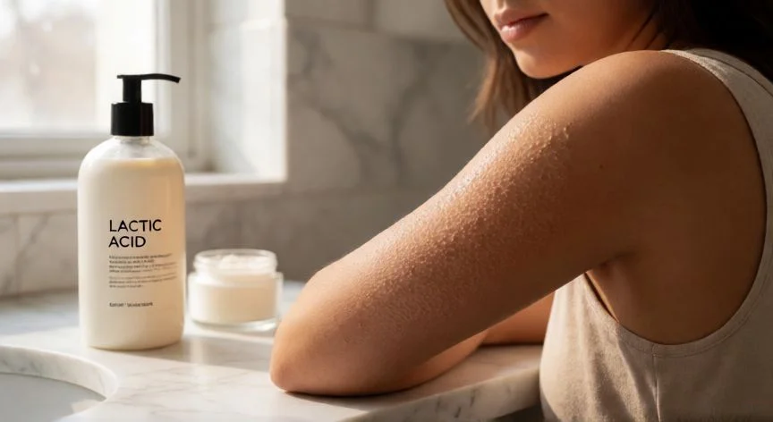 Brazo con piel suave tras rutina de queratosis pilaris con productos de exfoliación química
