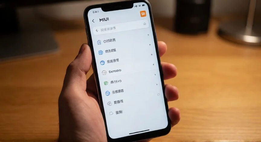 como mejorar rendimiento xiaomi, Mano sosteniendo un Xiaomi con el menú de ajustes de rendimiento abierto