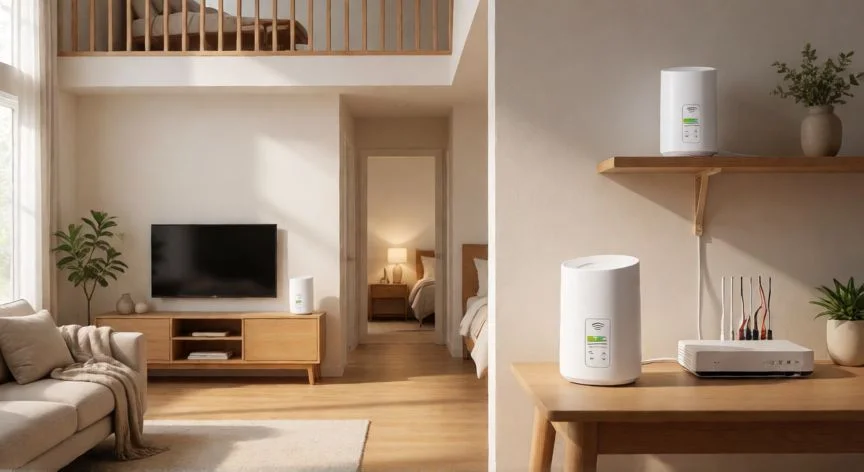 como mejorar señal wifi, Sistema mesh WiFi de tres nodos distribuido en una vivienda de dos plantas