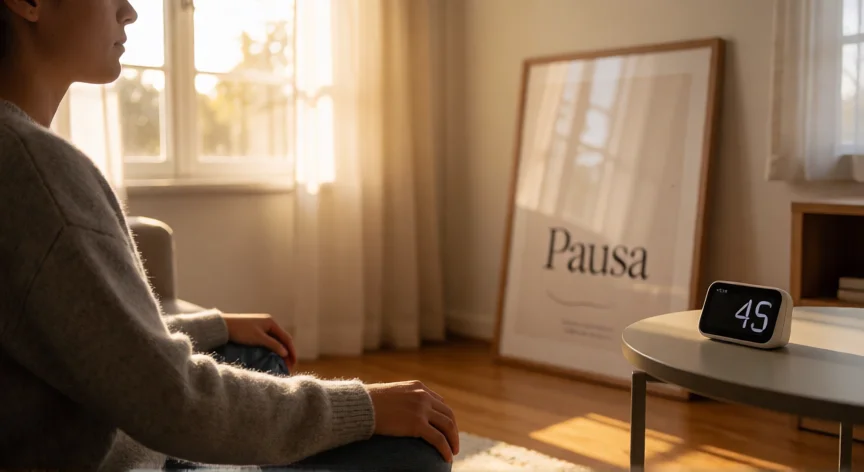 como mejorar ser impulsivo, Persona práctica la respiración 4-2-6 en un salón luminoso para gestionar la impulsividad