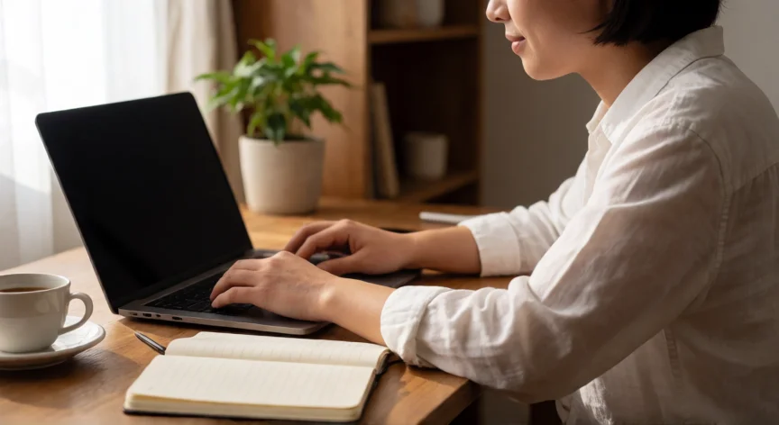 como mejorar ser perfeccionista, Persona trabajando con calma en su escritorio sin la presión del perfeccionismo