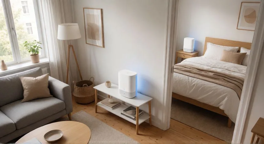 como mejorar velocidad de internet, Sistema Mesh Wi-Fi de dos unidades distribuidas en un apartamento luminoso