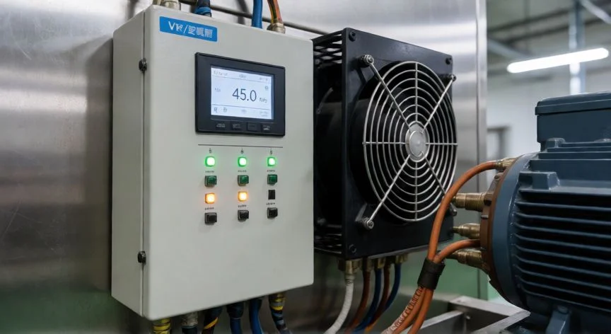 como mejorar vfc, Variador de frecuencia VFC instalado en panel industrial con pantalla digital