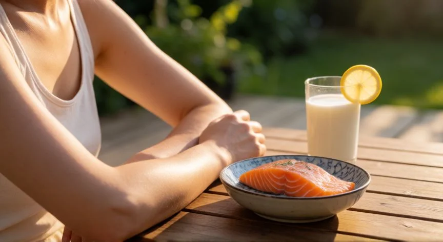 como mejorar vitamina d, Brazos expuestos al sol junto a salmón y leche como fuentes de vitamina D