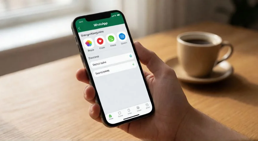 como mejorar whatsapp, Smartphone mostrando ajustes de almacenamiento de WhatsApp sobre escritorio
