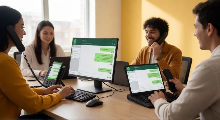 como mejorar whatsapp business, Equipo de atención al cliente respondiendo conversaciones en WhatsApp Business