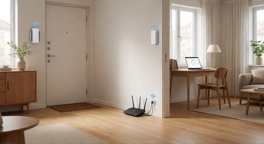 como mejorar wifi, Sistema mesh WiFi de tres nodos cubriendo todo un piso de dos plantas