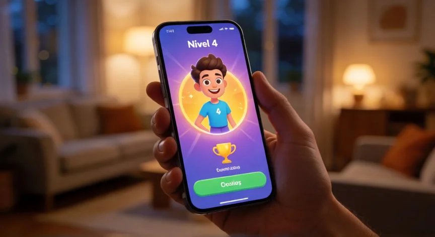 como mejorar zeffira a nivel 4, Teléfono mostrando la interfaz de progreso alcanzando el nivel 4 con un trofeo iluminado