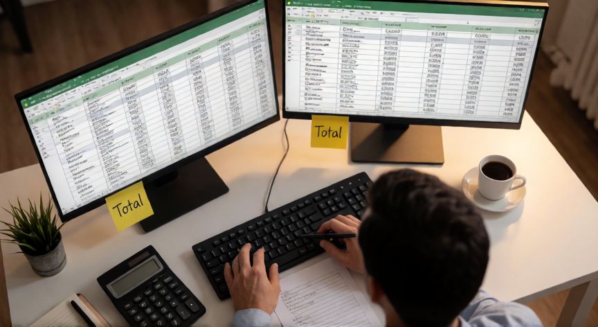como multiplicar en en excel, Analista usando hojas de cálculo de Excel con funciones de multiplicación