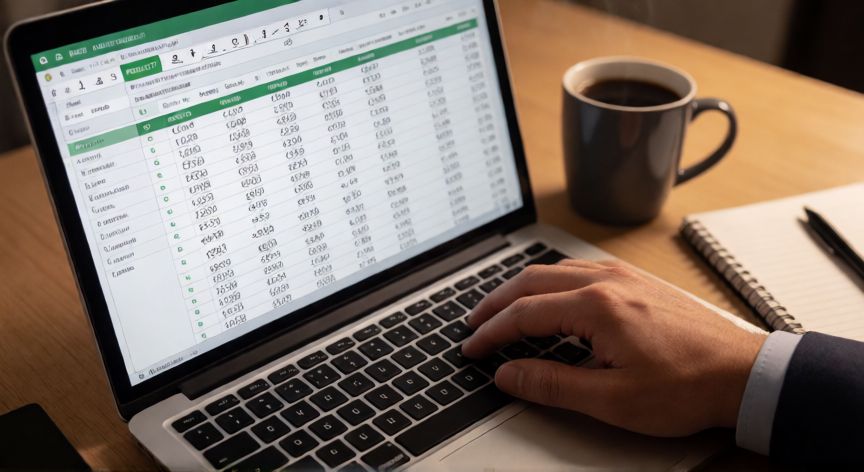 como multiplicar en excel, Persona usando función PRODUCTO en Excel desde portátil