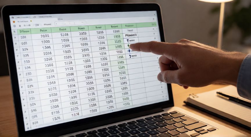 como multiplicar en excel automáticamente, Pantalla de portátil mostrando la función PRODUCTO en Excel con una columna de resultados
