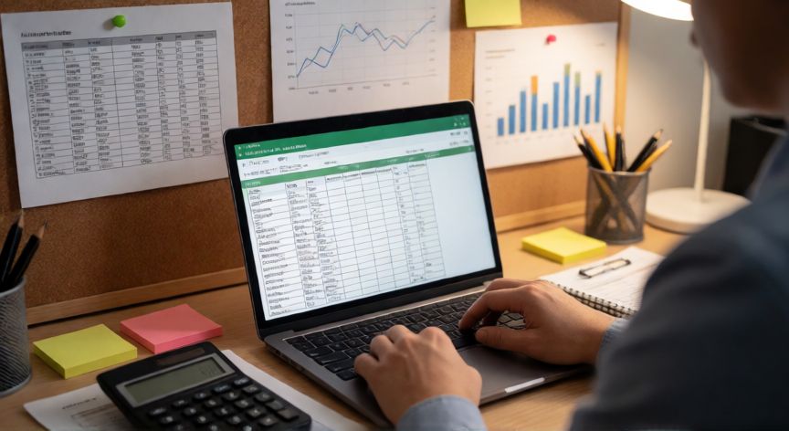 como multiplicar excel, Persona revisando multiplicaciones y tablas dinámicas en una hoja de cálculo de Excel