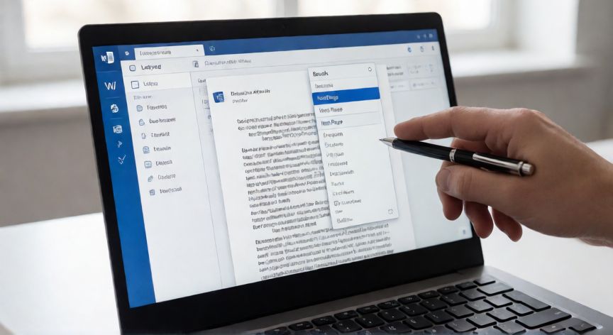 como paginar en word a partir de la tercera hoja, Pantalla de Word mostrando el menú de rupturas para insertar salto de sección siguiente página