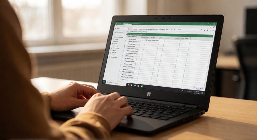 como pasar en excel de mayusculas a minusculas, Persona usando Excel en una portátil convirtiendo texto a minúsculas