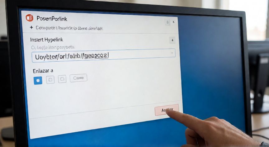 como pegar un link en powerpoint, Ventana de diálogo de inserción de hipervínculo en PowerPoint con el campo de URL visible