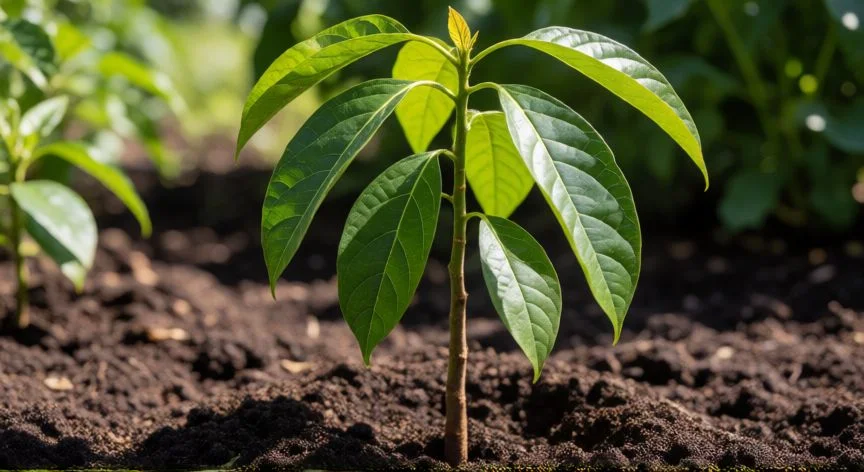 Germinación de un hueso de aguacate en agua con palillos sobre un vaso