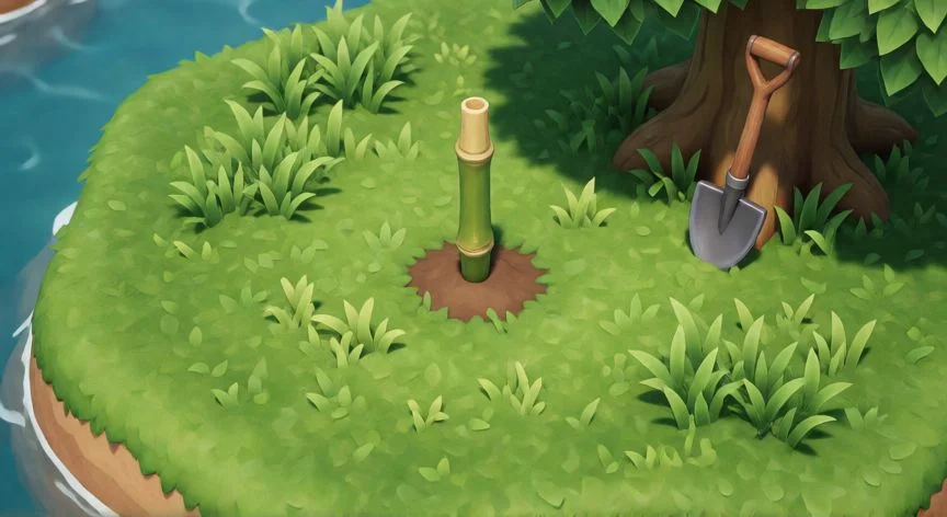 Semilla de bambú recién plantada en Animal Crossing