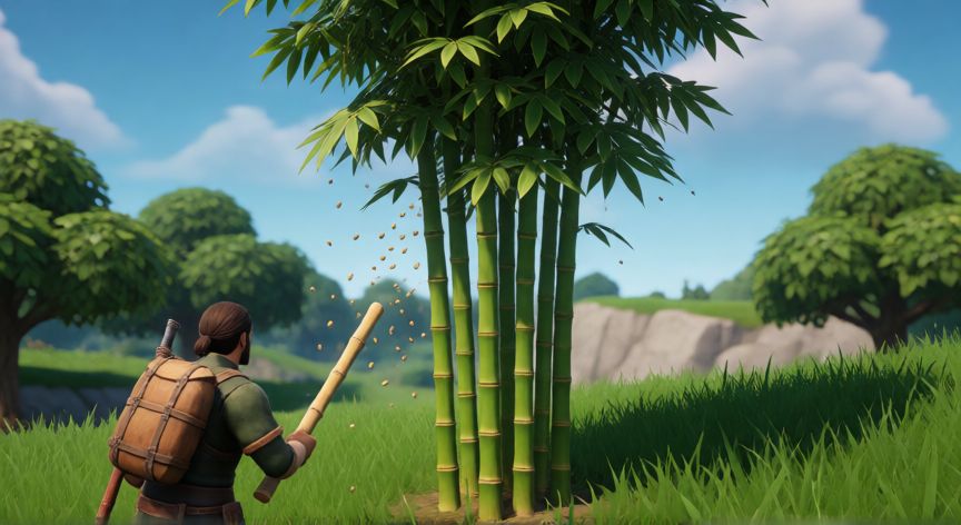 como plantar bambu en animal crossing, Planta de bambú madura soltando semillas en el juego