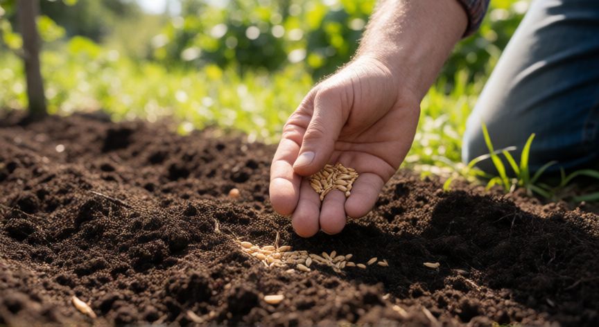 como plantar cebollas, Siembra de semillas de cebolla en tierra preparada con compost